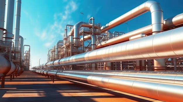 Industry pipeline transport petrochemical gas and oil processing equipment steel pipes plant Generative Ai