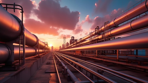 Industry pipeline transport petrochemical gas and oil processing equipment steel pipes plant Generative Ai