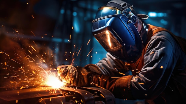 Industry welders worker perform arc welding in factories