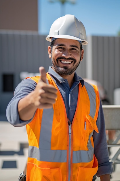 Industry worker happy doing thumbs up