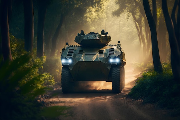 Infantry fighting vehicles armored personnel carriers An armored car of the future rides on a dirt road Military technics