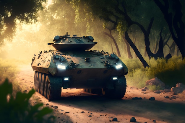 Infantry fighting vehicles armored personnel carriers An armored car of the future rides on a dirt road Military technics