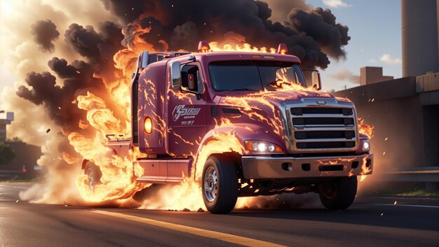 Photo inferno rush explosive truck on the highway