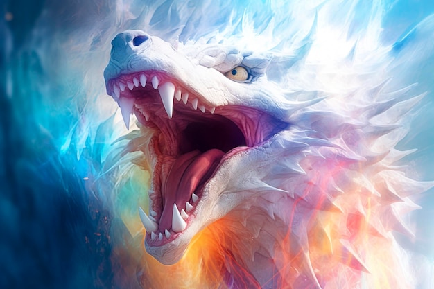 Inferno Unleashed: The Fiery Breath of a White Dragon created with Generative AI technology