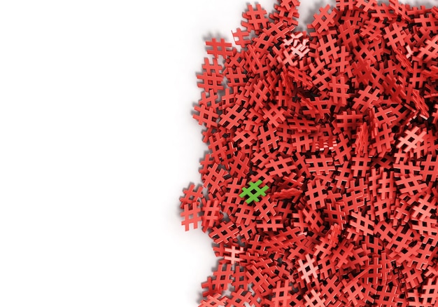 無限のハッシュタグは、平面オリジナルの 3 d レンダリング図に緑を分離しました