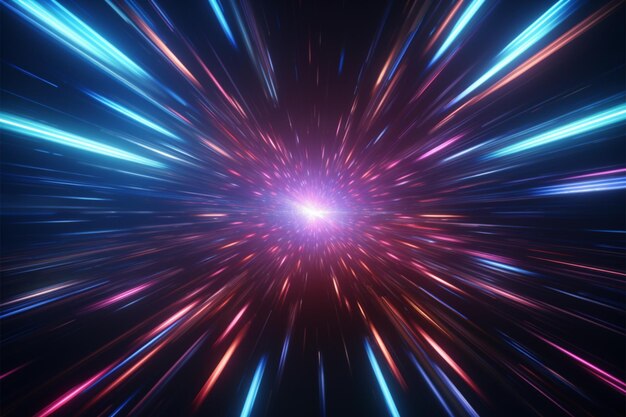 Infinite warp speed abstract retro neon flight in 3D tunnel