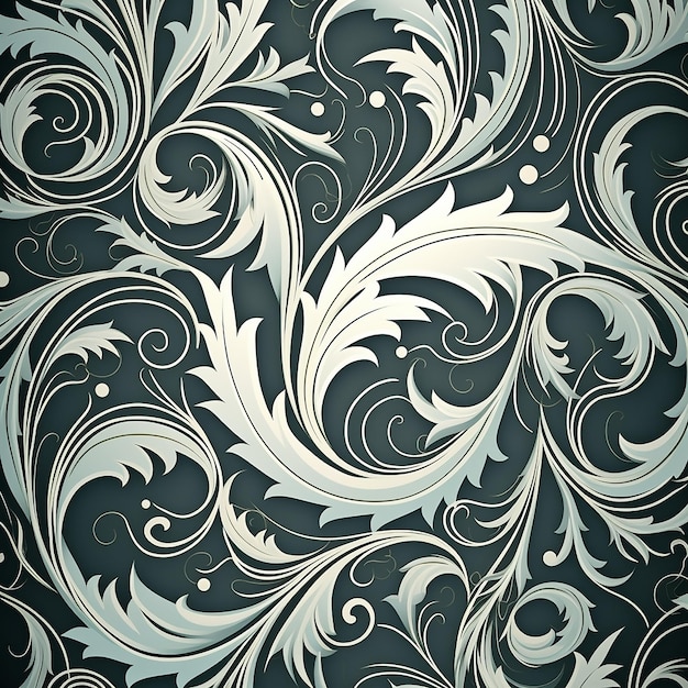 Infinity Elegance Curly Thin Line Damask Seamless Pattern