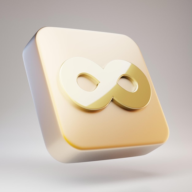 Infinity icon. Golden Infinity symbol on matte gold plate. 3D rendered Social Media Icon.