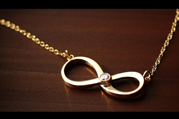 An infinity necklace hanging delicately around the neck