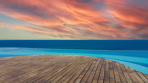 Infinity pool with views of the sea and blue sky