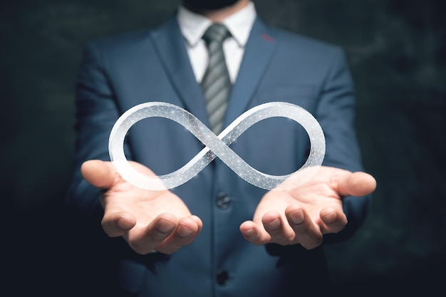 Infinity sign from the web Man holding in his hand