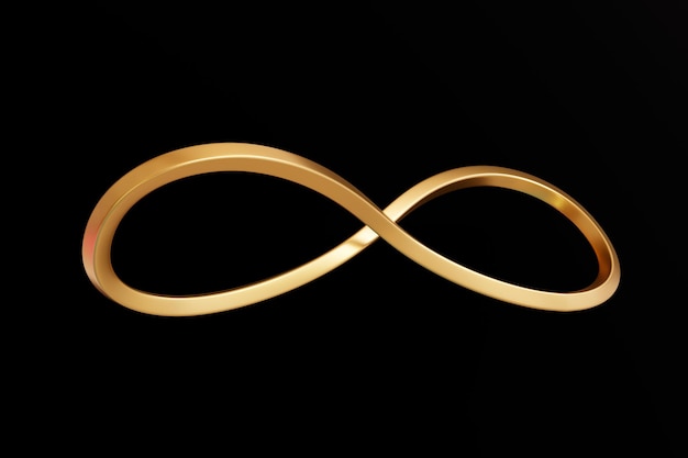 Infinity symbol gold color on black background 3D render illustration