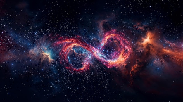 Photo infinity symbol in space formed by a nebula space view