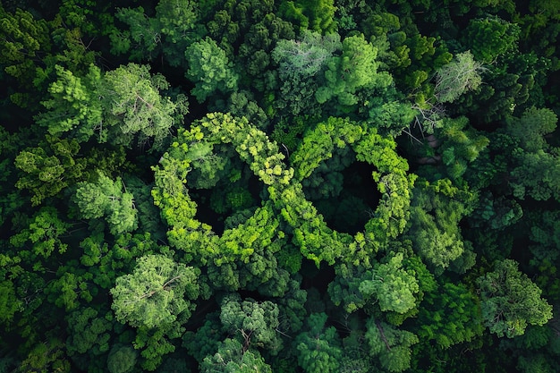 Photo infinity symbolinspired trees in natural setting against green backdrop ai image