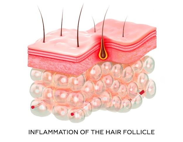 INFLAMMATION OF THE HAIR FOLLICLE 3d rendering realistic 3d illustration of skin layers