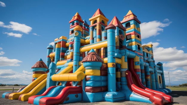 Inflatable blue castle playground with blue sky