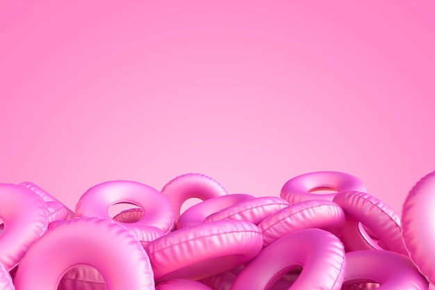 Inflatable circle on a pink pastel background 3d render illustration