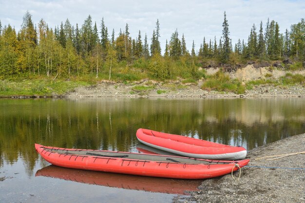 Inflatable kayaks on the northern river