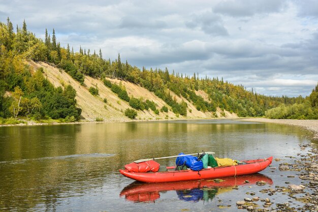 Inflatable kayaks on the northern river