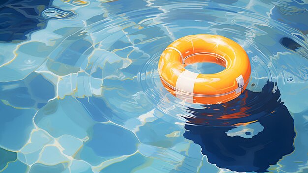 Inflatable ring floating in swimming pool closeup of photo