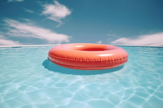 Inflatable ring floating in a swimming pool on a summer day summer vacation concept image generative ai
