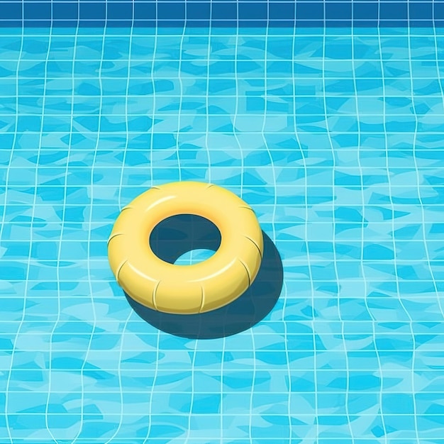 An inflatable ring in a swimming pool with a yellow ring in the middle.