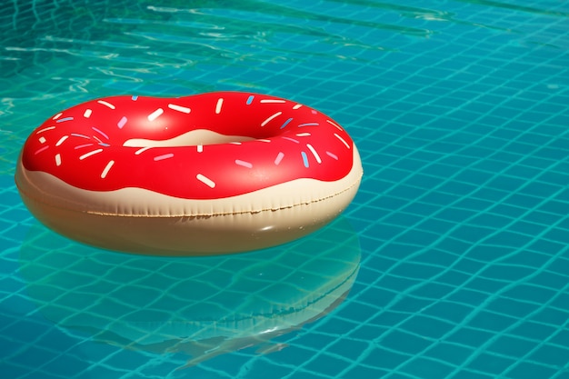 Inflatable swim ring in shape of donut