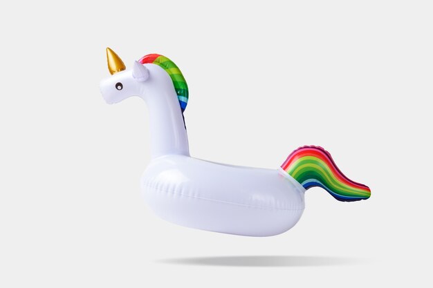 Inflatable unicorn pool toy isolated on white