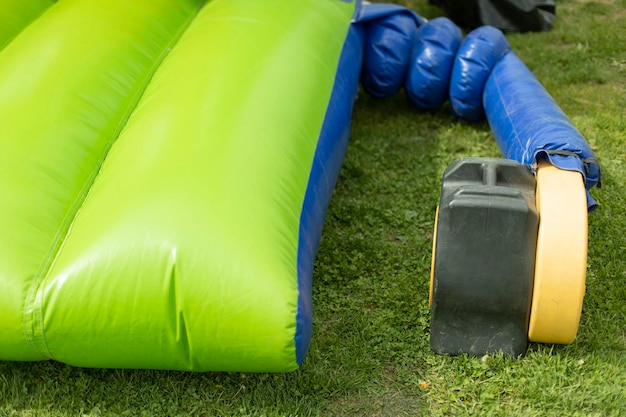 inflate obstacle course using air generator obstacle course in park