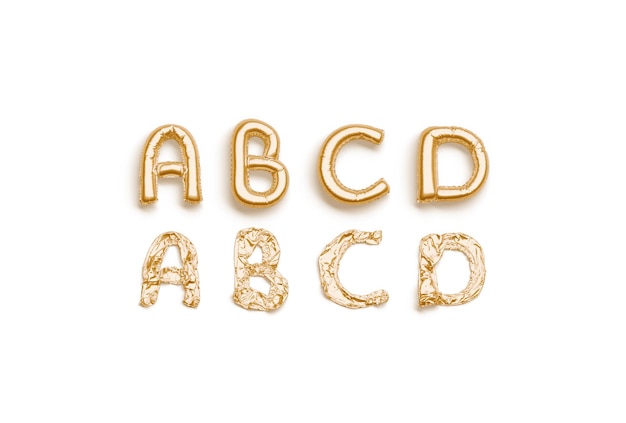 Photo inflated deflated gold letters balloon font mockup decoration helium alphabet for birthday party