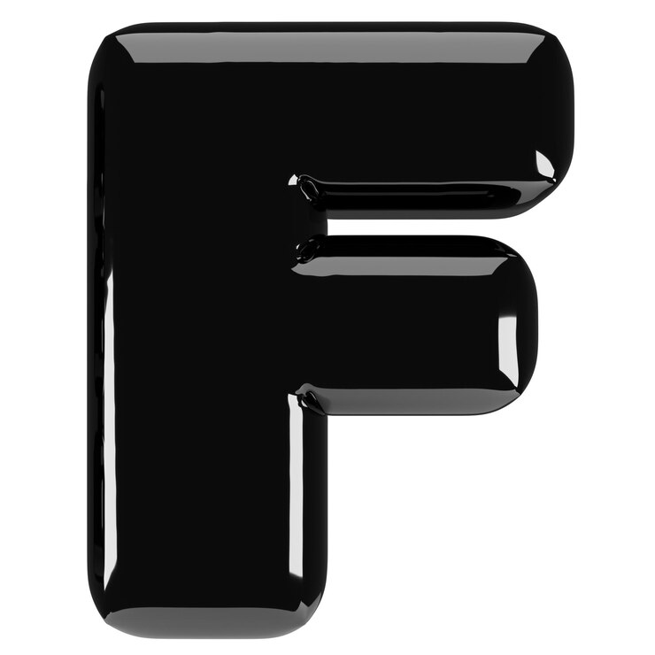 Photo inflated glossy black letter f uppercase illustration 3d render of latex bubble font with glint graphic type typography abc clipart alphabet