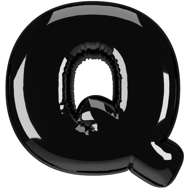 Foto lettera nera lucida gonfiata q illustrazione in maiuscolo rendering 3d di carattere a bolle di lattice con lucciore tipografia grafica abc clipart alfabeto
