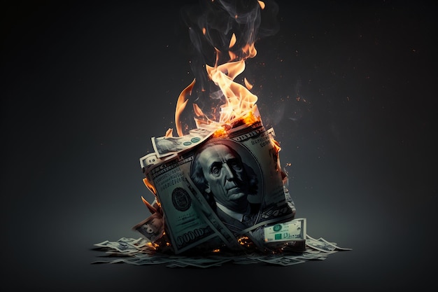 Premium Photo | Inflation or burning money concept with pile of dollar.