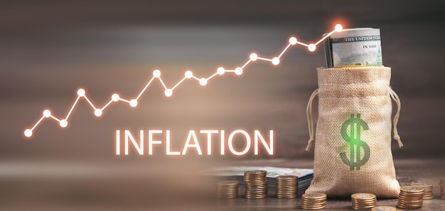 Inflation concept Coins and rising graph Costs and prices