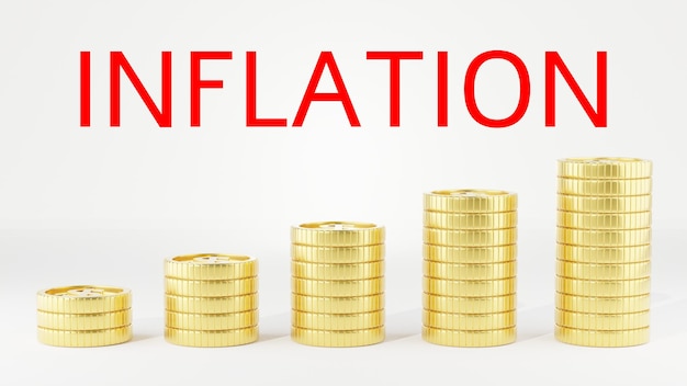 사진 인플레이션 침체 fed에 대한 아이디어는 금리 인상 세계 경제와 인플레이션 통제를 고려합니다. 미국 달러 인플레이션3d 렌더링