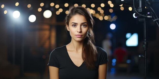 An influencer girl broadcasting at studio