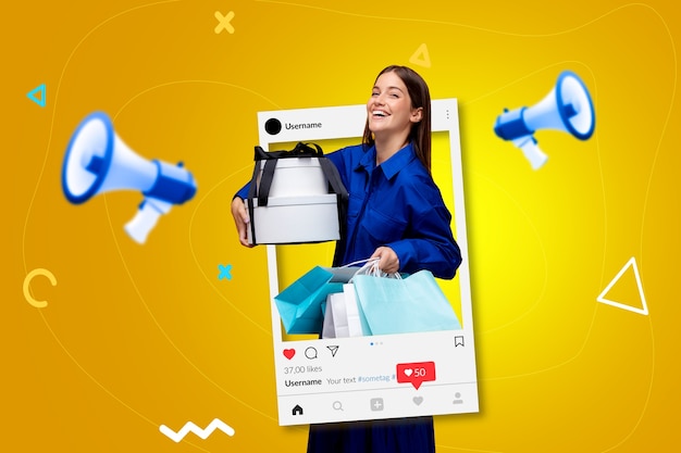 Foto concetto di lavoro di marketing dell'influencer