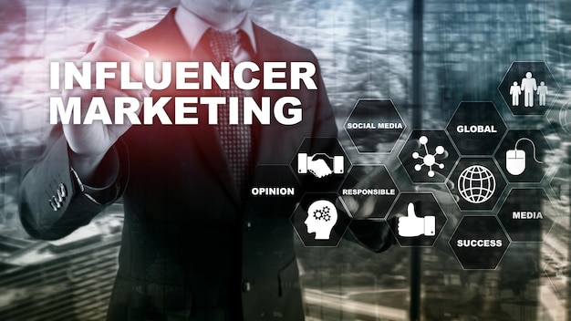 Influencer marketingconcept in business Technologie Internet en netwerk Abstracte achtergrond mixed media