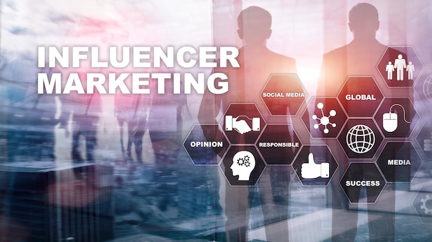 Influencer marketingconcept in business Technologie Internet en netwerk Abstracte achtergrond mixed media