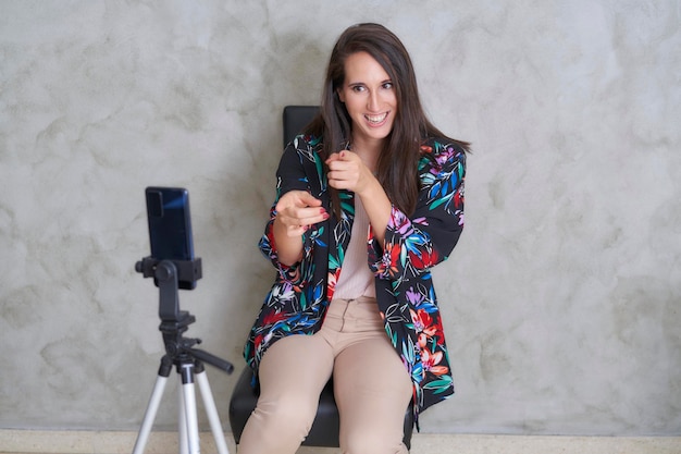 Photo influencer woman recording in streaming