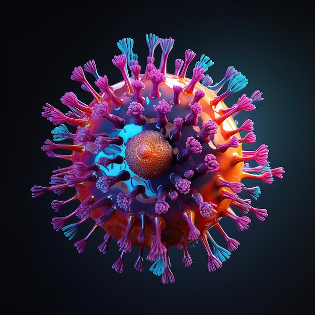 인플루엔자 바이러스 3D 모델링 어두운 배경