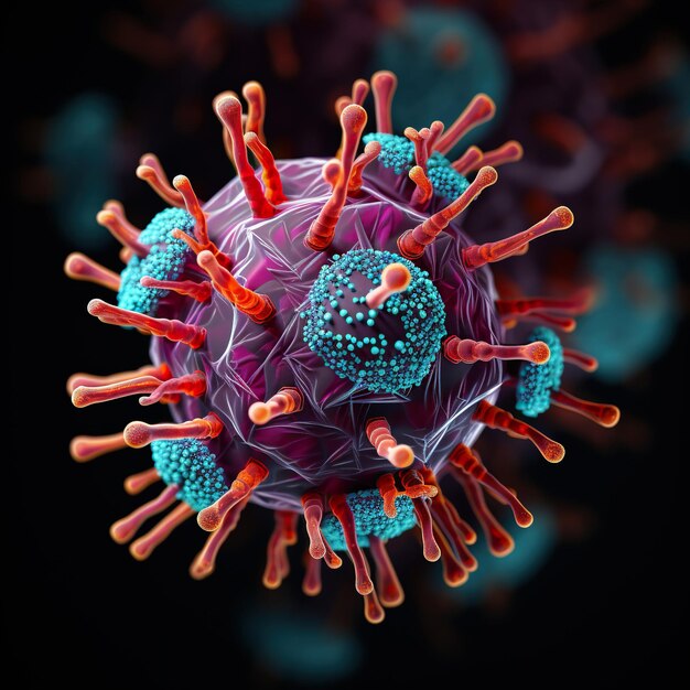 Influenza virus 3D modeling dark background