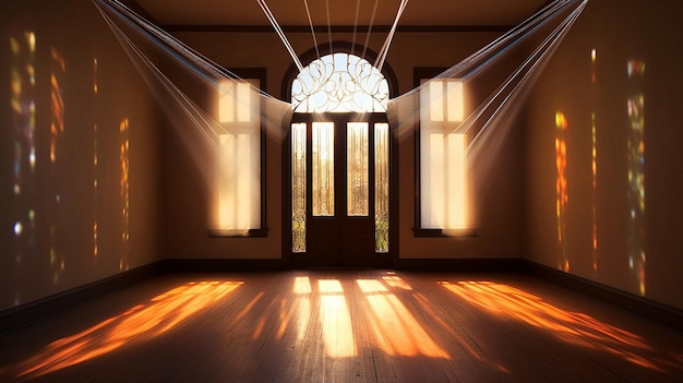 An influx of brilliant light rays streaming into a room filling it with a dazzling radiance