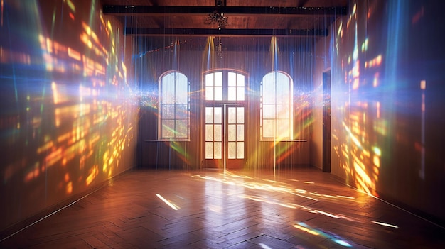 An influx of brilliant light rays streaming into a room filling it with a dazzling radiance