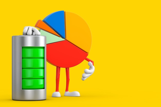 Info graphics business pie chart character person with abstract\
charging battery 3d rendering