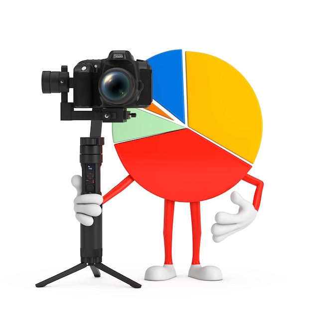 Info Graphics Business Pie Chart Character Person with DSLR or Video Camera Gimbal Stabilization Tripod System 3d Rendering