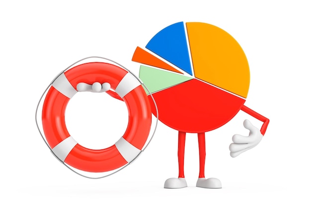 Info Graphics Business Pie Chart Character Person with Life Buoy 3d Rendering