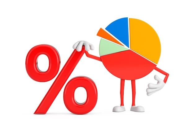 Info Graphics Business Pie Chart Character Person with Red Retail Percent Sale or Discount Sign 3d Rendering