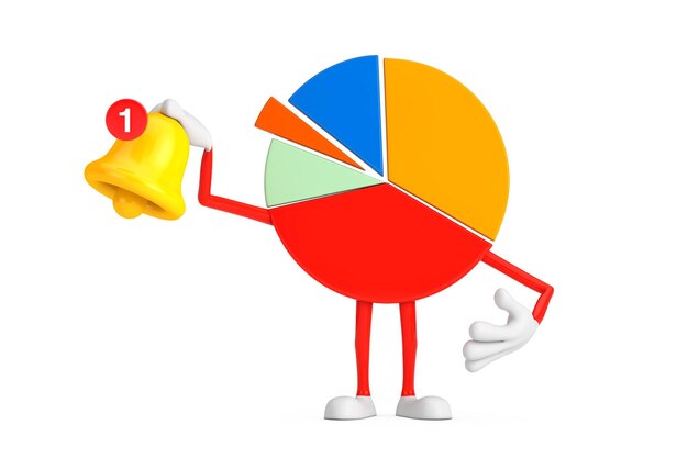 Info Graphics Business Pie Chart Character Person witn Cartoon Social Media Notification Bell en New Message Icon 3D Rendering