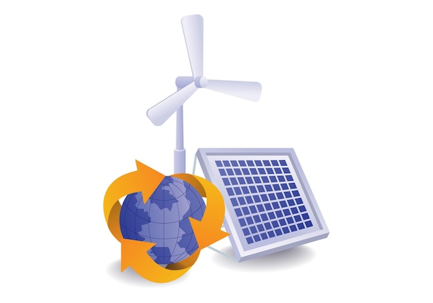 infographic concept illustration of the earth's rotation solar panel energy